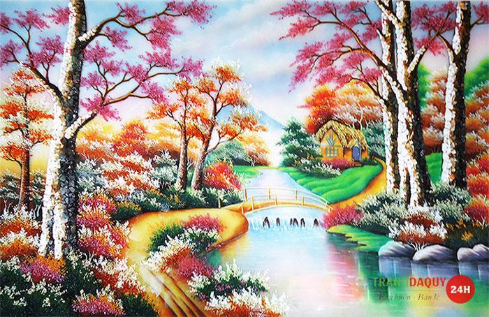 Tranh đá quý rừng lá đỏ TDQ-011