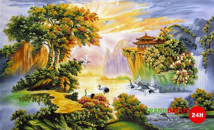 Tranh đá quý sơn thủy hữu tình TDQ-076