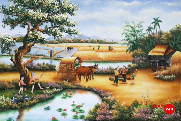 Tranh đá quý làng quê TUYỆT ĐẸP TDQ-256