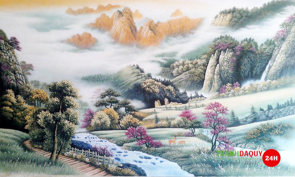 Tranh đá quý núi non TUYỆT ĐẸP TDQ-013