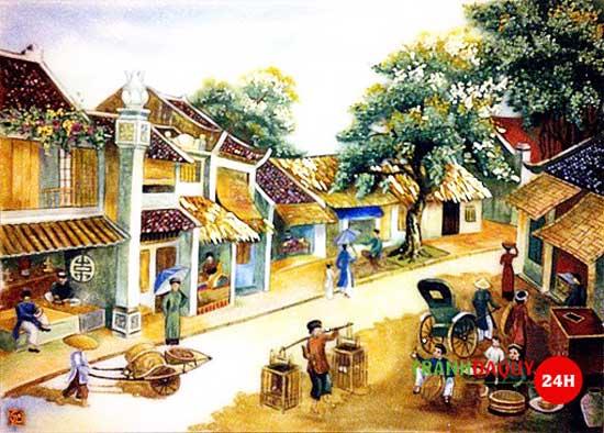 Tranh đá quý phố cổ hà nội TDQ-012