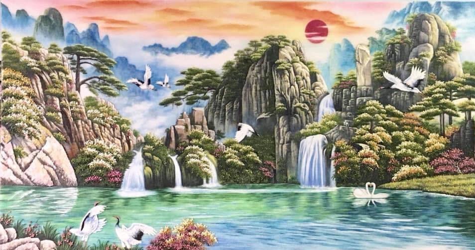 tranh đá quý sơn thủy hữu tình TDQ-054