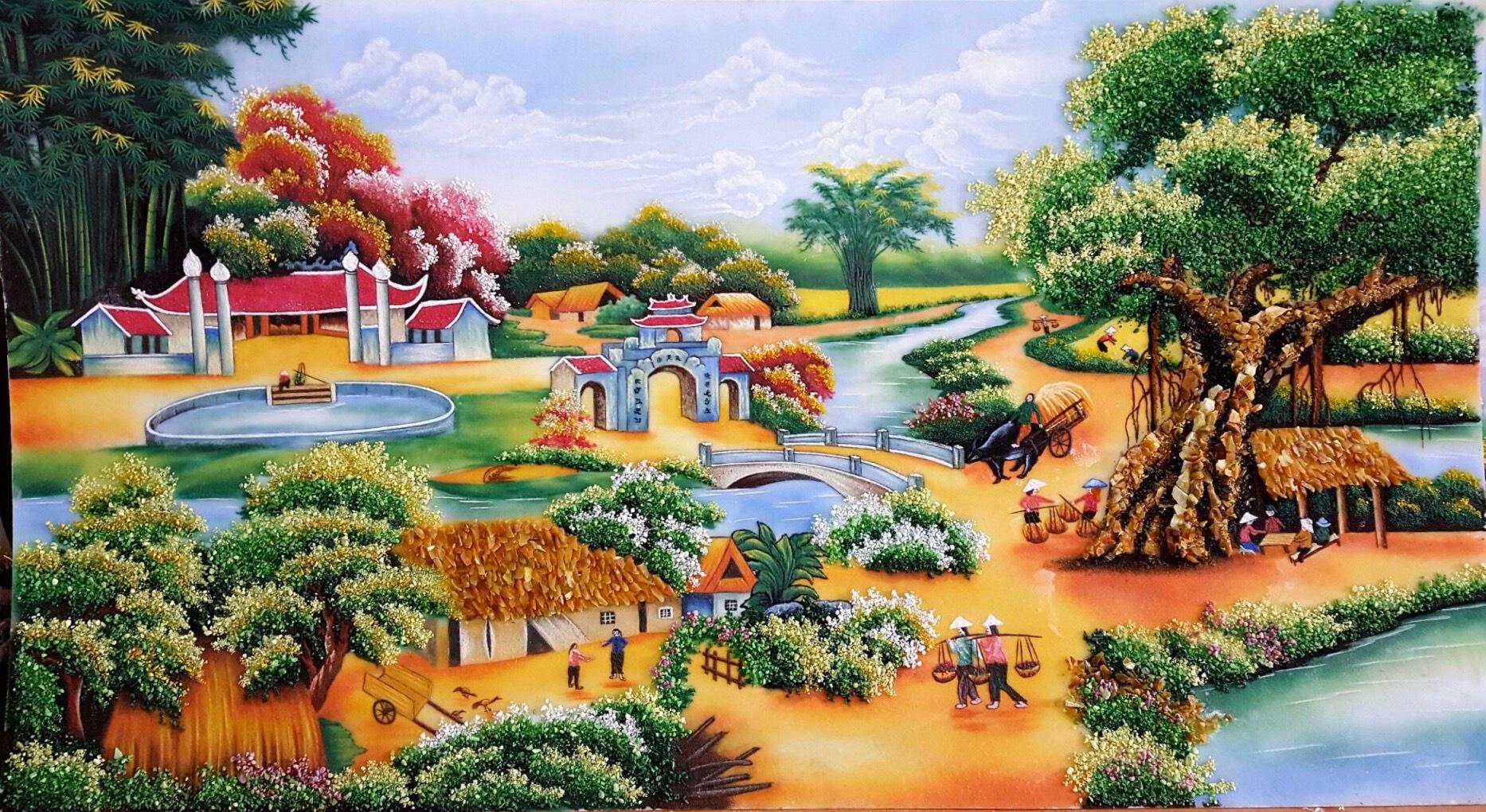 Tranh đá quý làng quê TDQ-107