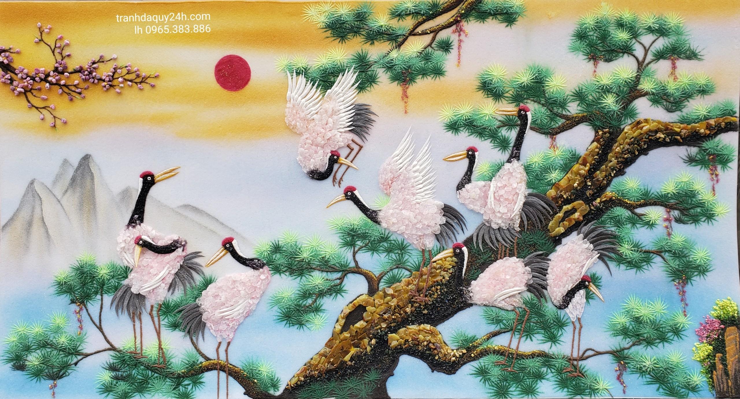 Tranh đá quý tùng hạc diên niên TDQ-032