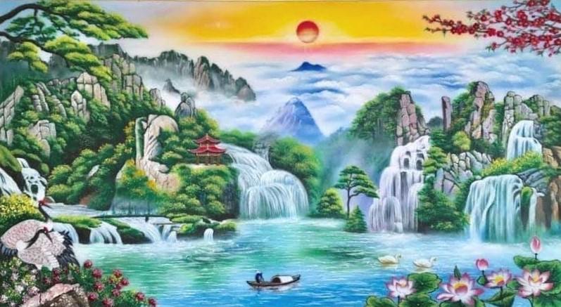 Tranh đá quý người lái đò  TDQ-035