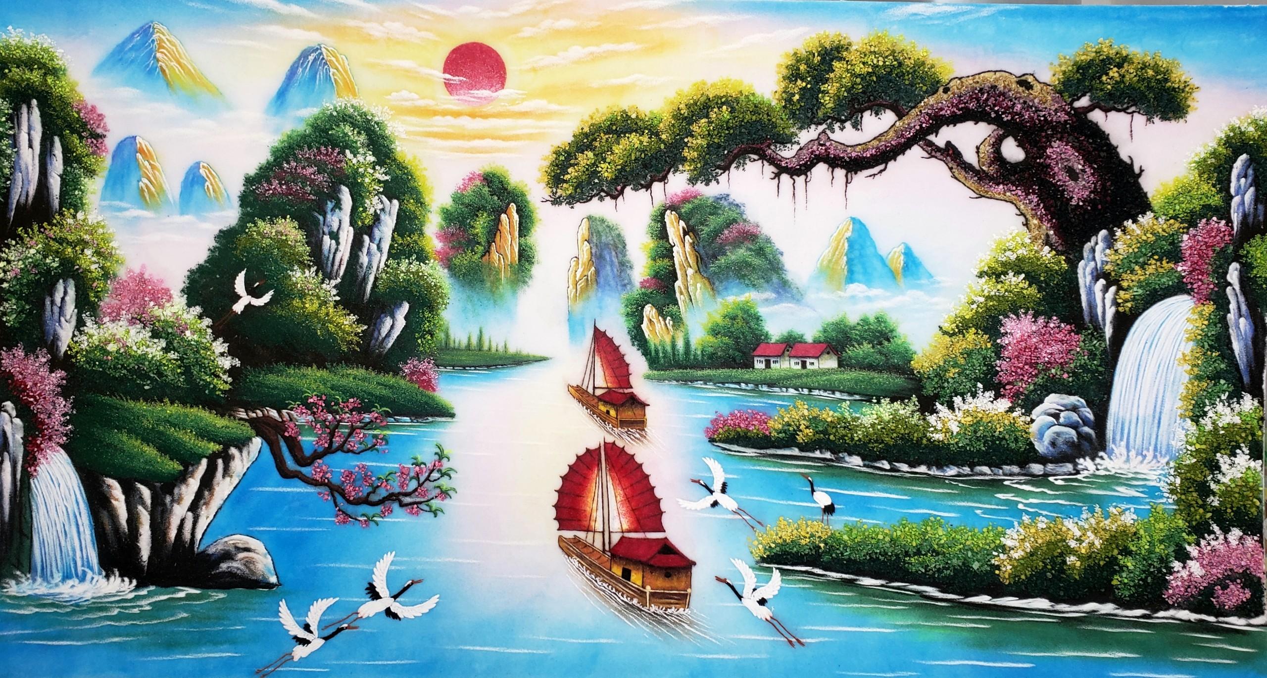 Tranh đá quý sơn thủy hữu tình TDQ-154