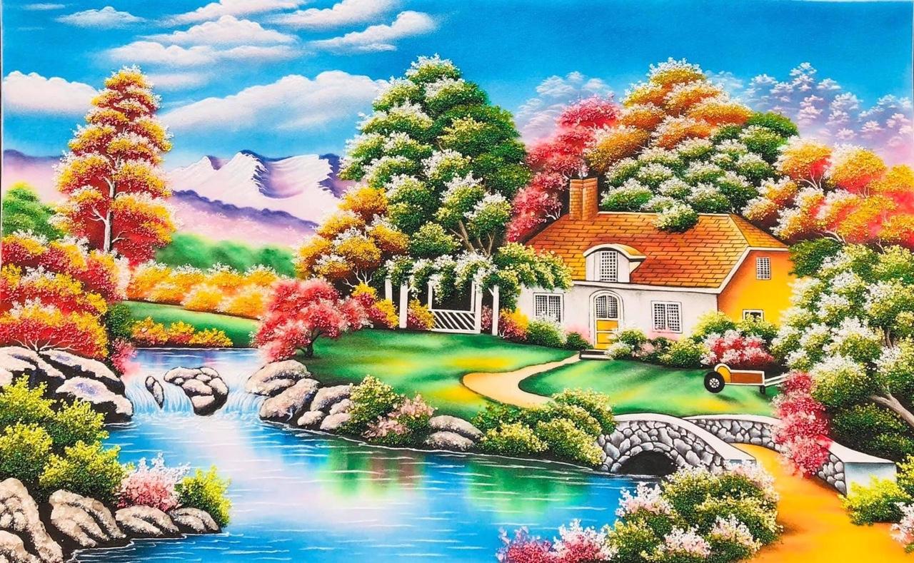 Tranh đá quý ngôi nhà hạnh phúc TDQ-057