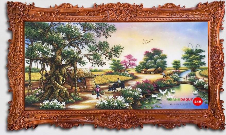 Tranh đá quý cây đa bến nước TUYỆT ĐẸP TDQ-029