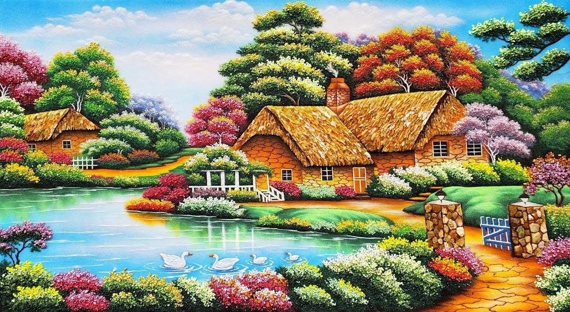 Tranh đá quý ngôi nhà hạnh phúc TDQ-095