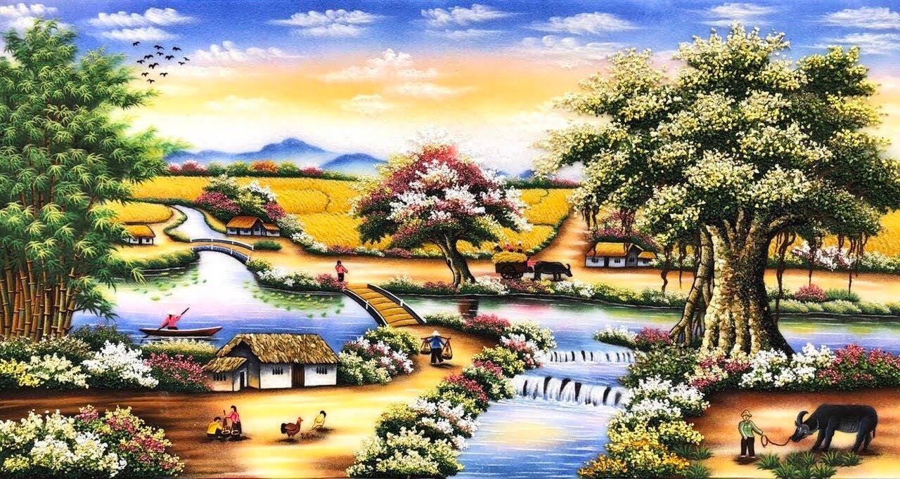 Tranh đá quý làng quê TDQ-087