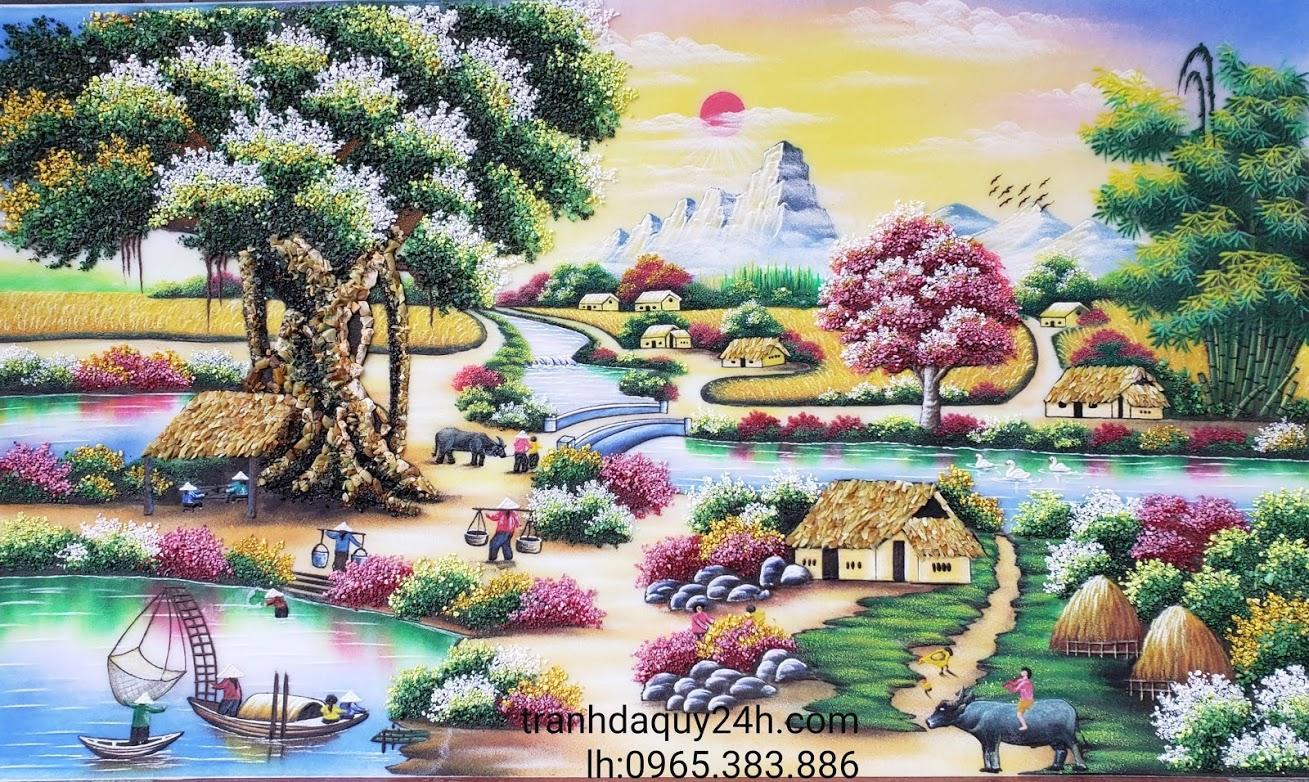 Tranh đá quý phong cảnh làng quê TDQ-079