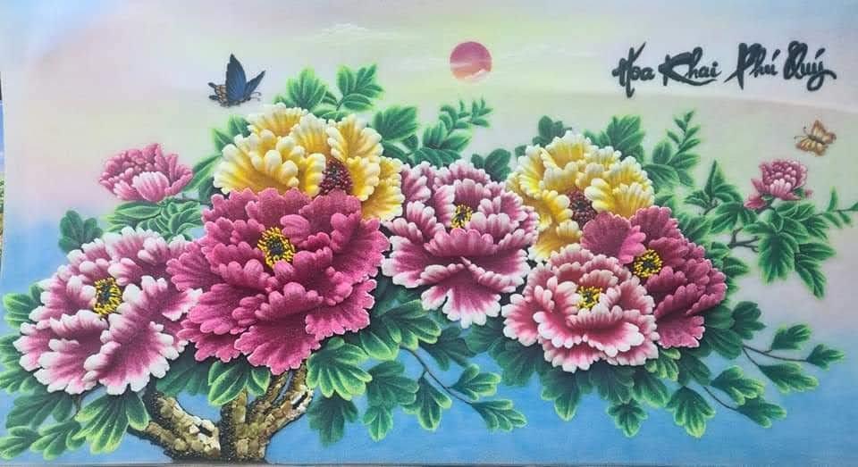 Tranh đá quý hoa mẫu đơn TUYỆT ĐẸP TDQ-037