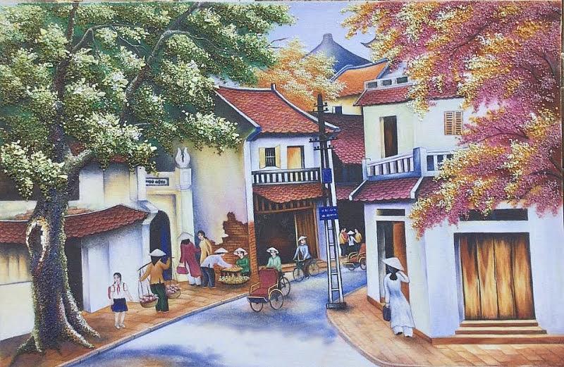 Tranh đá quý phố cổ hà nội TDQ-183