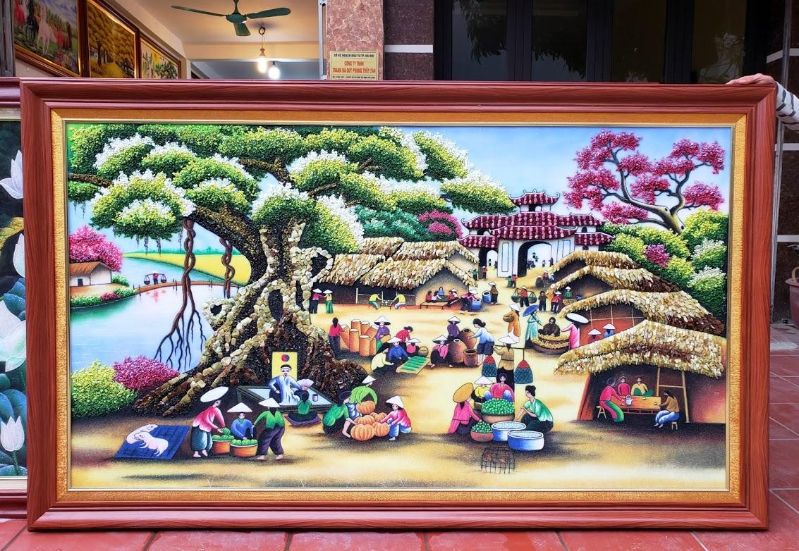 Tranh đá quý phong cảnh chợ quê TDQ-033