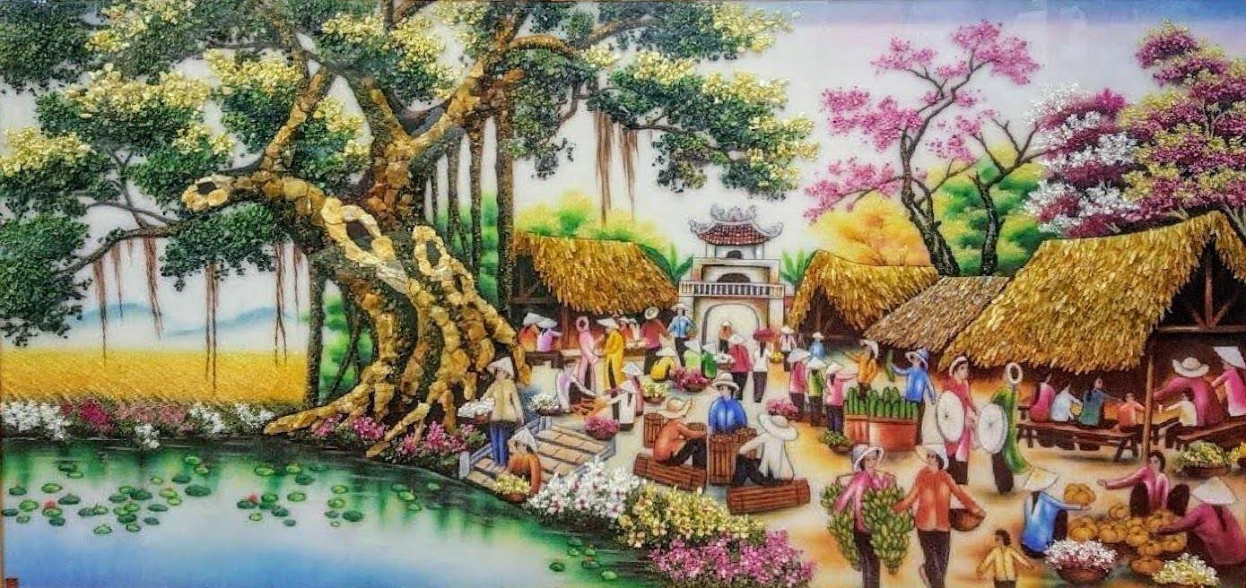 TRANH ĐÁ QUÝ CHỢ LÀNG QUÊ TDQ-060