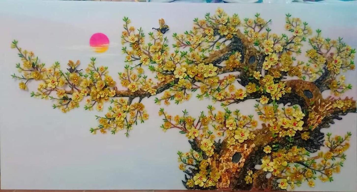 Tranh đá quý hoa mai vàng TDQ-058